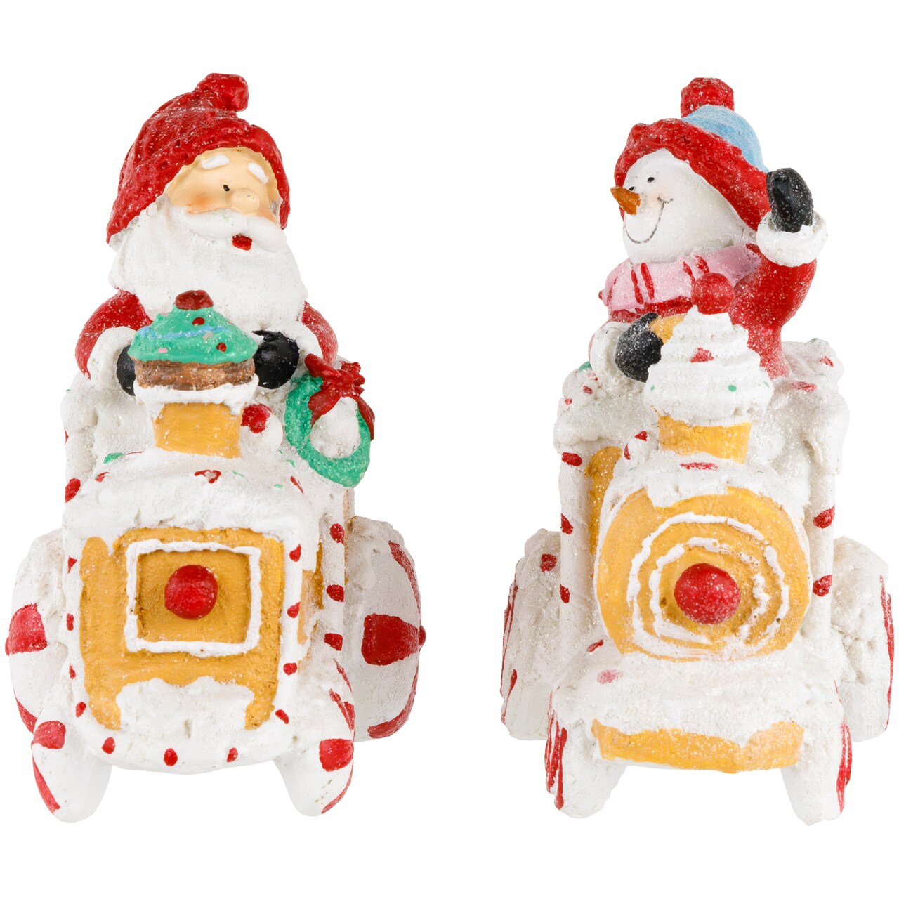 Northlight Santa and Snowman on Gingerbread Train Car Christmas Figurines - 6.75" - Set of 2